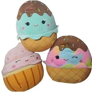 Squishmallow BUNDLE (3) 8X8, 8X7, 7X7 Ice Cream (1) Yummy World C-Cake 8X8 #To35